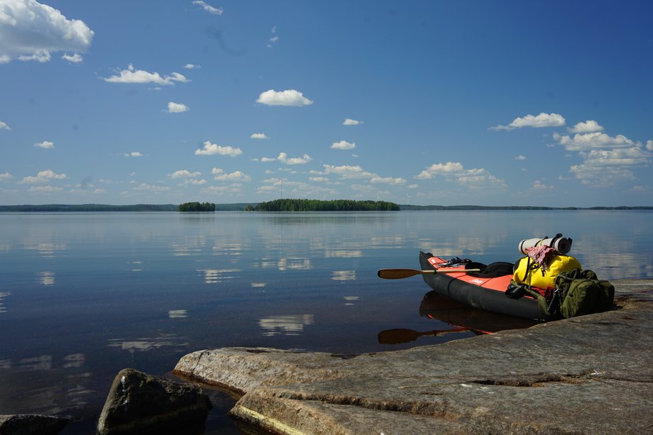 Kayak on a Finnish lake in summer